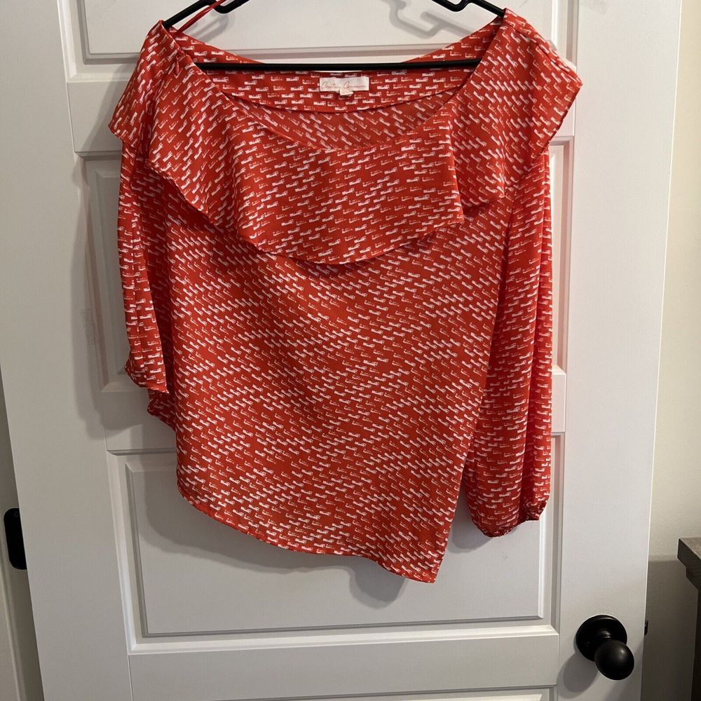 Creative commune sheer Orange white sz large blouse 1 Sleeve‎ Off Shoulder